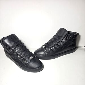 Balenciaga Arena Black Leather Mens High Top Sneakers 43